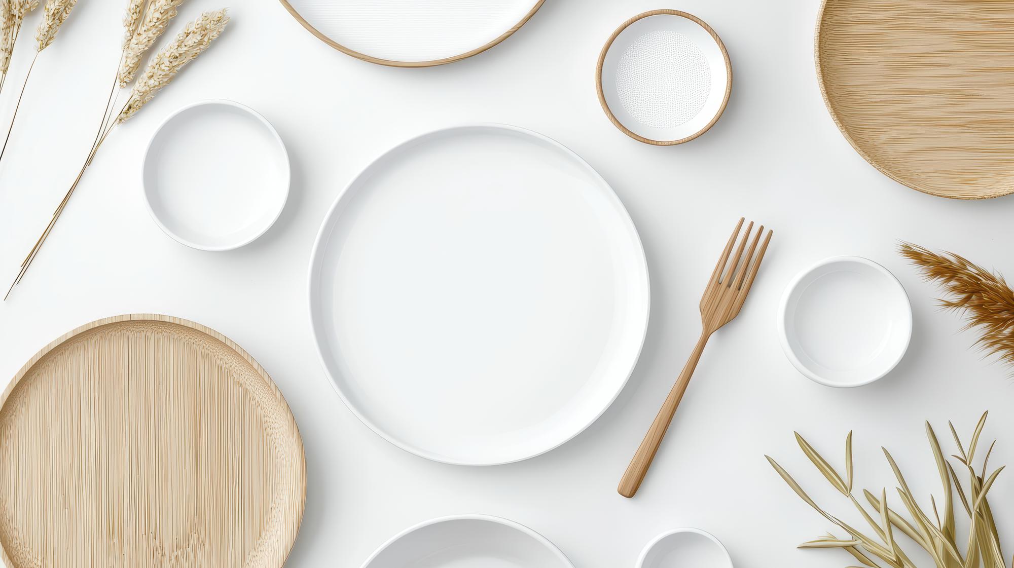 Overhead of tasting table with four plates